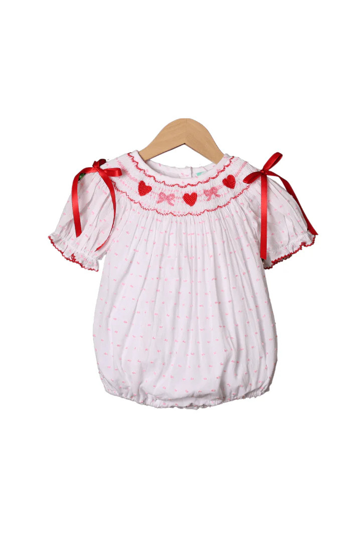 Smocked Heart and Bow Swiss Dot Bubble | The Smocked Flamingo