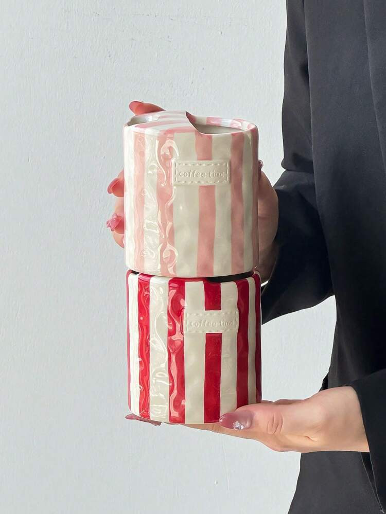 1pc Pink Striped Cutout Cup | SHEIN