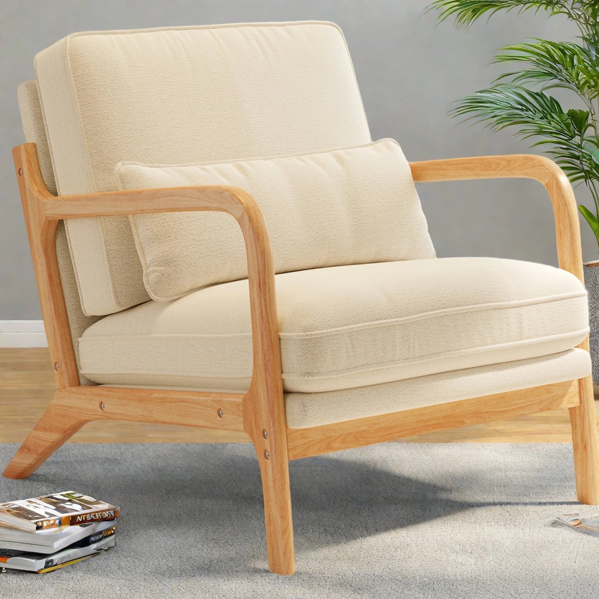 Lofka Mid Century Modern Accent Chair with Pillow Upholstered Lounge Fabric Reading Chair for Liv... | Walmart (US)