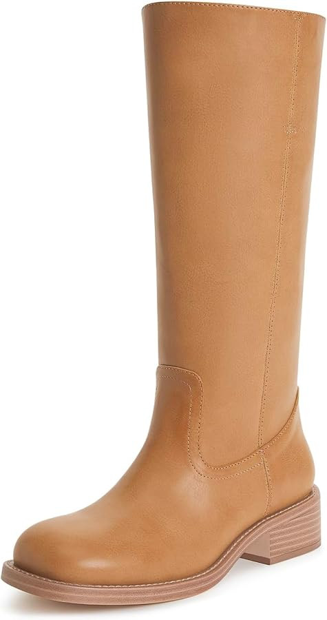 JustFab Womens Knee High Boots Faux Leather Brown Riding Boots Knee High Boots for Women Womens L... | Amazon (US)
