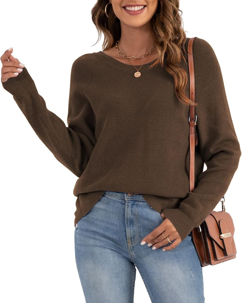 LILBETTER Women's Long Sleeve Loose Criss Cross Twisted Back Pullover Knit Jumper Sweaters | Amazon (US)