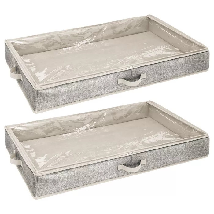 mDesign Fabric Under Bed Storage Organizer Bag, Zippered Lid, 2 Pack | Target