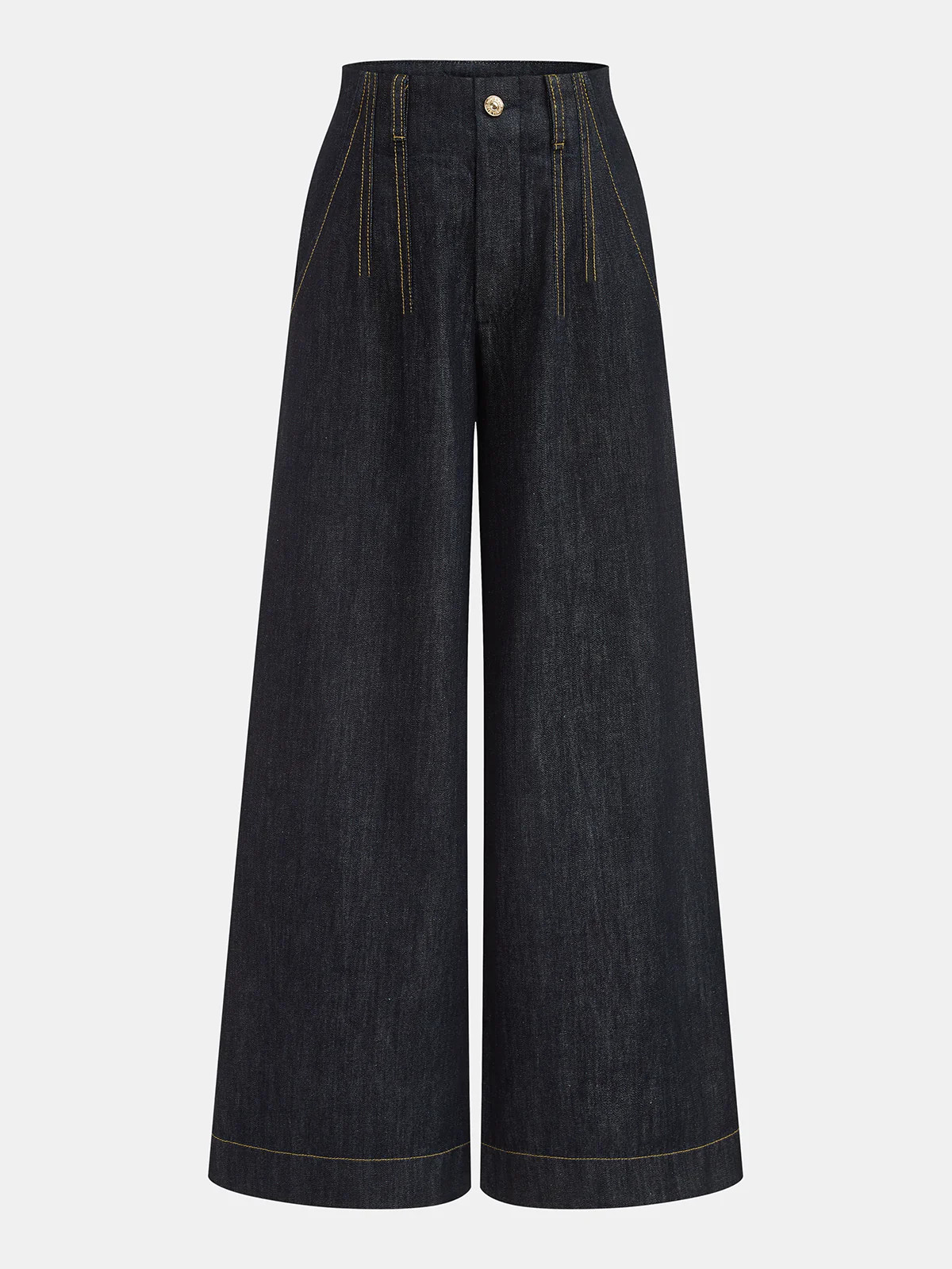 Contrast Stitch High-Waisted Wide-Leg Jeans | Commense