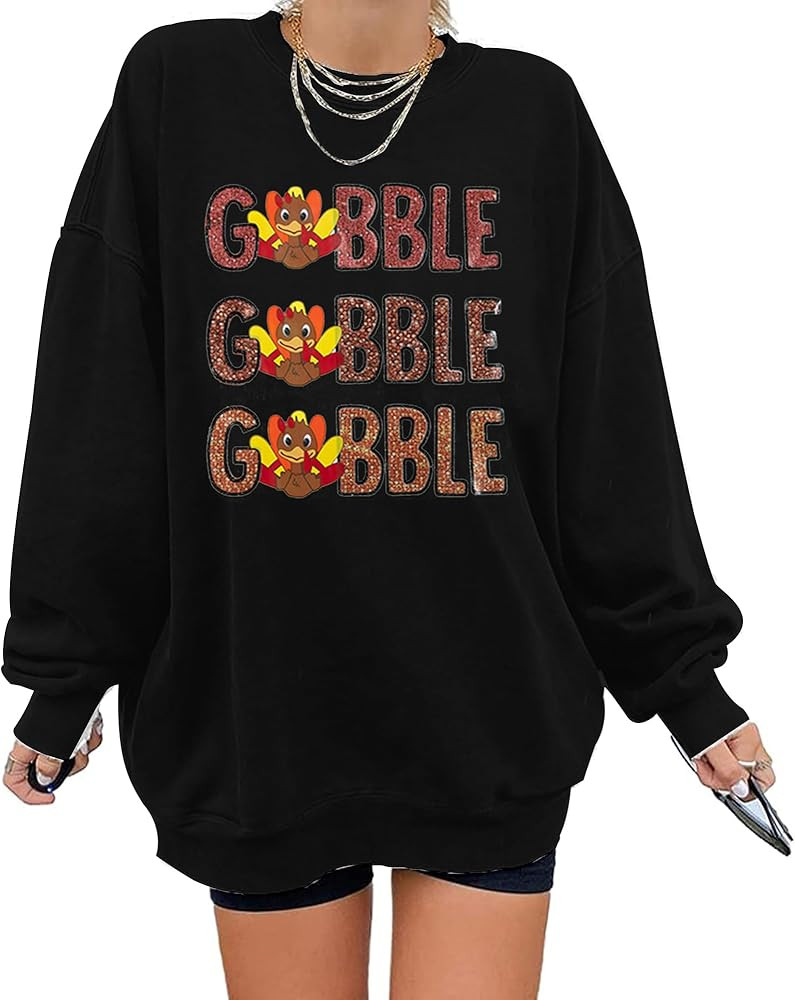 MNLYBABY Thanksgiving Gobble Sweatshirts Women: Turkey Gobble Oversized Pullover Family Thanksgiv... | Amazon (US)
