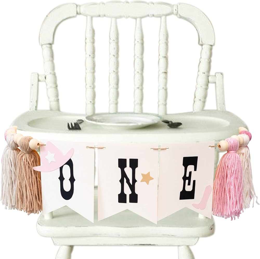CowGirl High Chair Banner - My First Rodeo Yarn Tassel bunting, 1st Birthday Photo Prop,Baby Cow ... | Amazon (US)