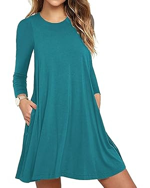 HiMONE Women's 2023 Long Sleeve Round Neck Summer Casual Loose Dress | Amazon (US)