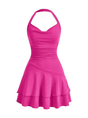 SOLY HUX Cute Halter Mini Dresses for Women Summer Sexy Club Party Backless Short Sundress Hot Pink X-Small | Amazon (US)
