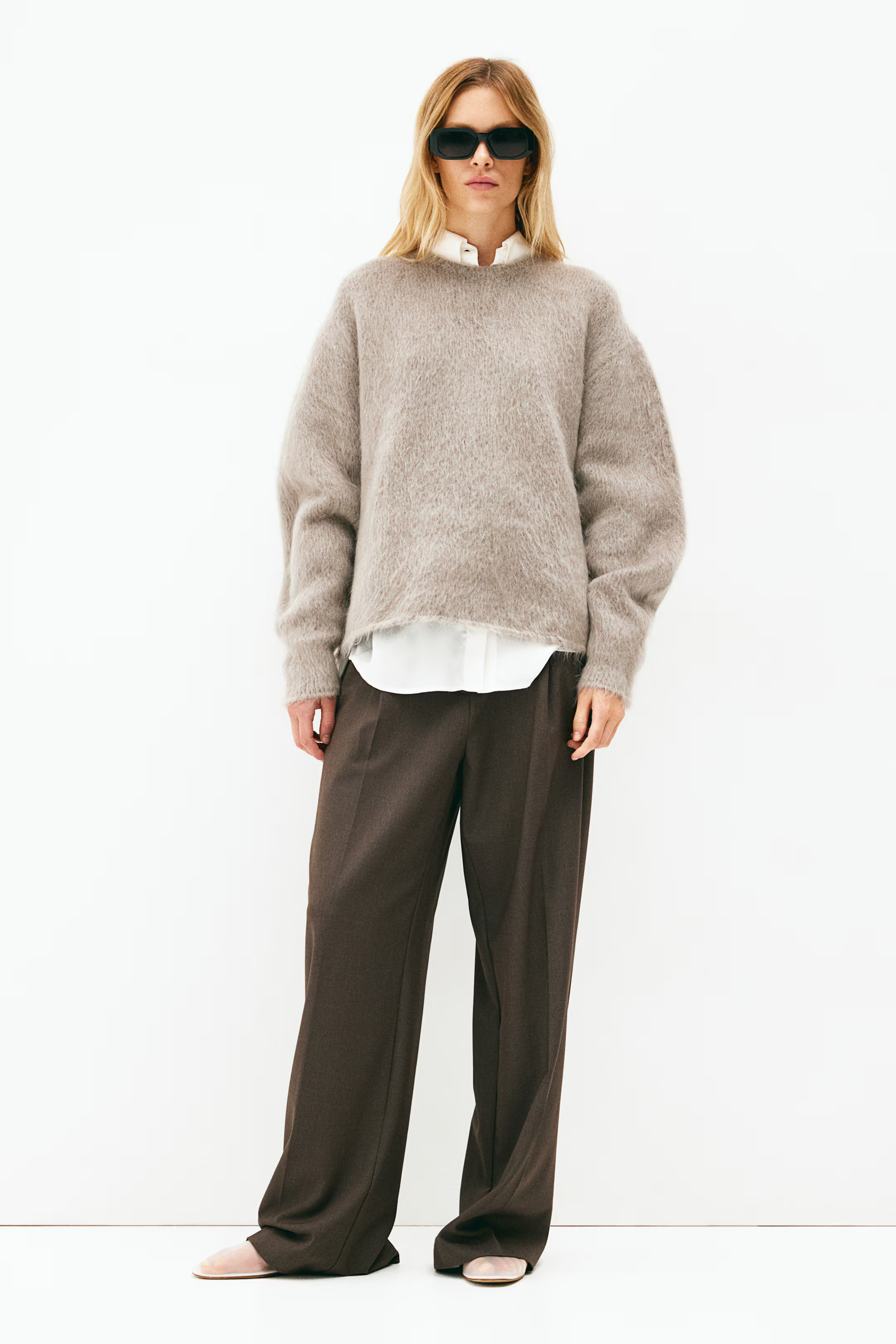 Wide trousers - High waist - Long - Dark brown - Ladies | H&M GB | H&M (UK, MY, IN, SG, PH, TW, HK)