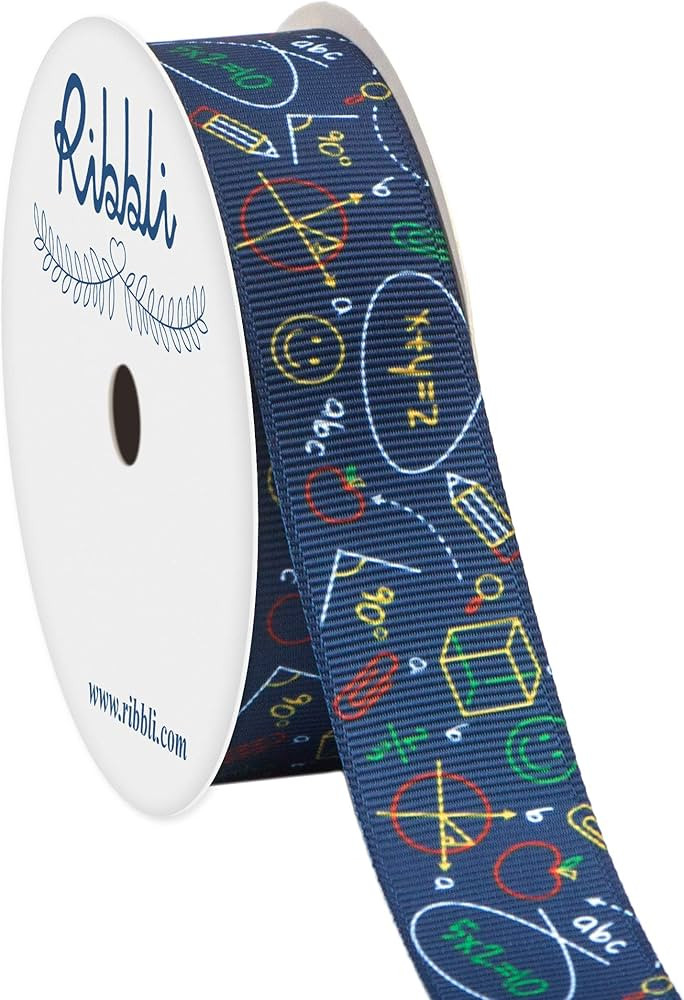 Ribbli Grosgrain Back to School Chalkboard Craft Ribbon,7/8-Inch,10-Yard Spool, Dark Blue/Yellow/... | Amazon (US)