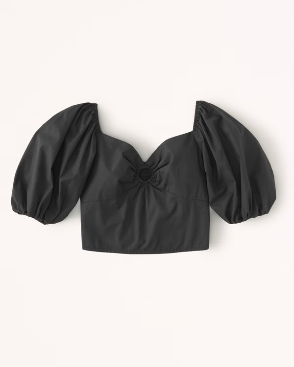 Women's Puff Sleeve Poplin O-Ring Top | Women's Tops | Abercrombie.com | Abercrombie & Fitch (US)