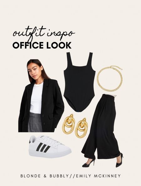 Office inspo: workwear chic. All black, blazer & sneaker combo. Amazon wide leg pants under $40 & available in many colors!

Business casual, smart casual, office outfit, work style. 

#LTKworkwear #LTKfindsunder50 #LTKSeasonal
