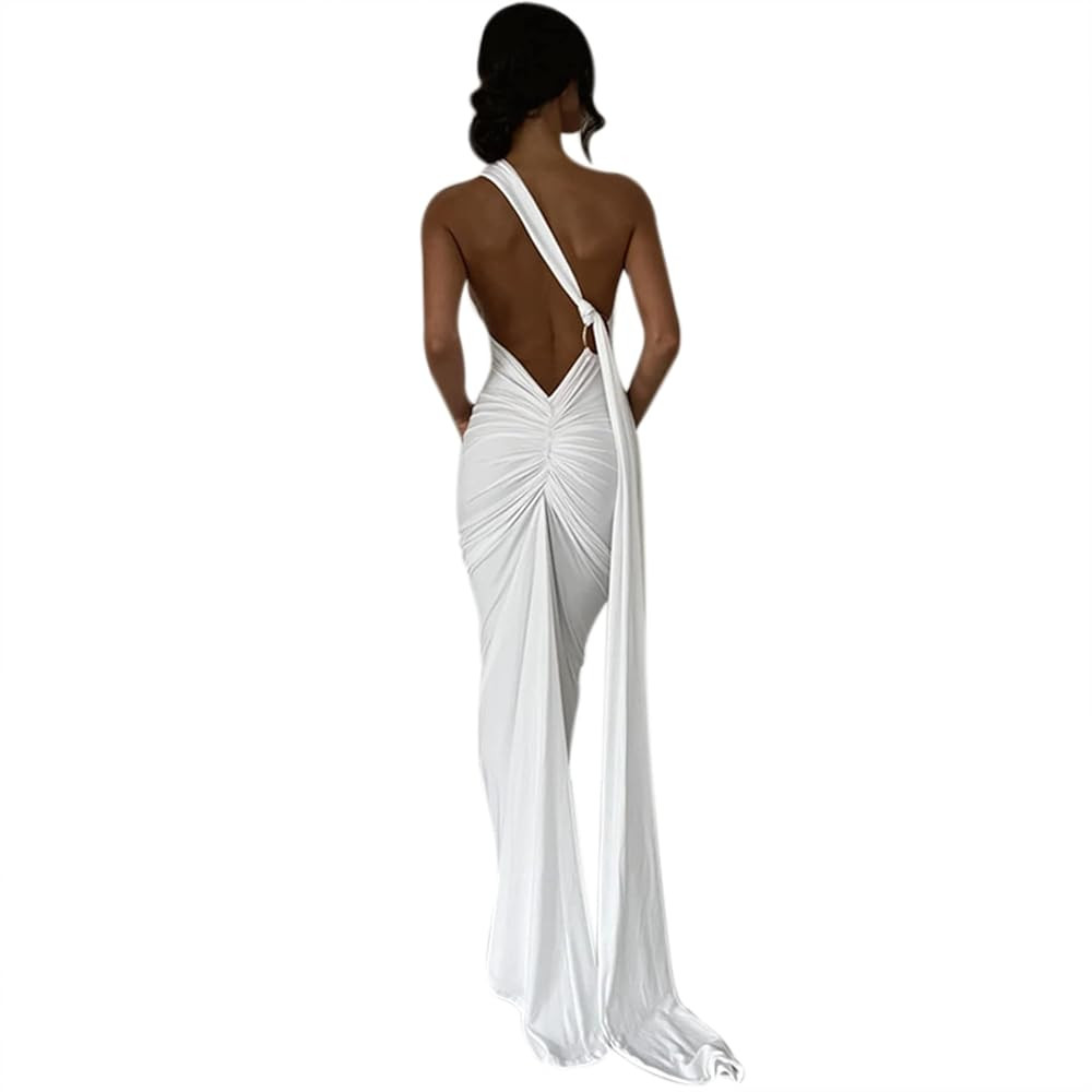 Women's Sexy One Shoulder Backless Maxi Dress Elegant Ruched O Ring Sleeveless Evening Dress Long... | Amazon (US)