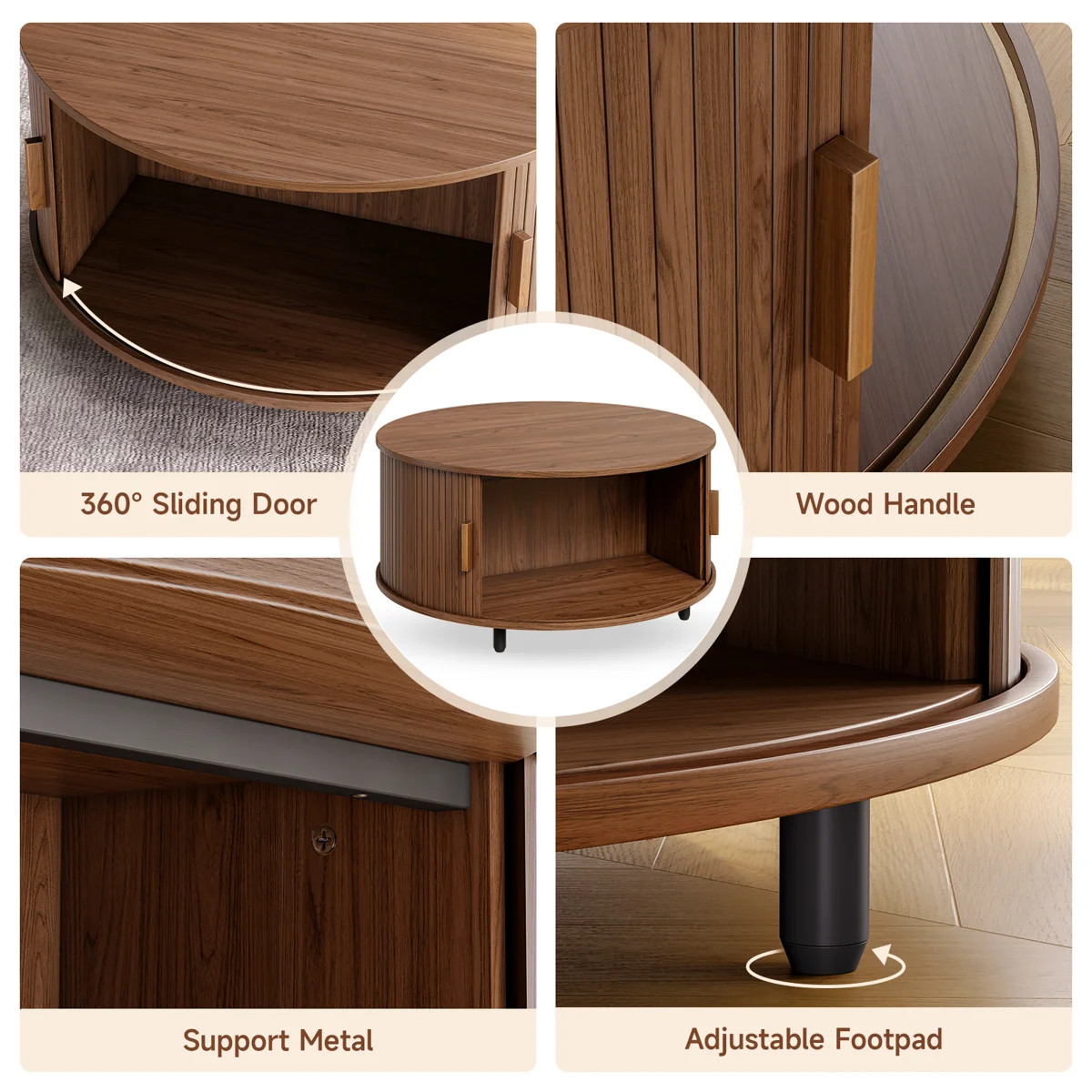 31.5" Modern Round Coffee Table With 360\u00b0 Curved Sliding Door | Wayfair North America
