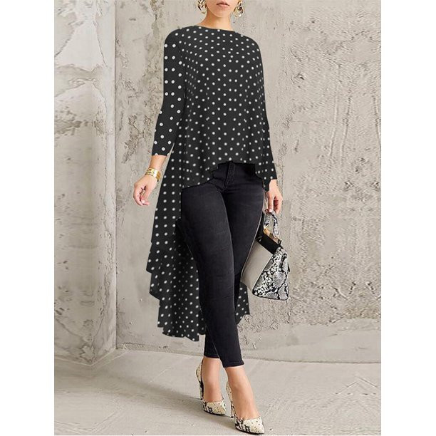 ZANZEA Women O-neck Long Sleeve Asymmetrical Waterfall Shirt High Low Tunic Tops Blouse - Walmart... | Walmart (US)