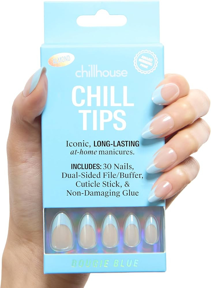 Chillhouse - Chill Tips, French Tip Press On Nails Kit - Bougie Blue (Almond) - 30 Nail Shapes & ... | Amazon (US)
