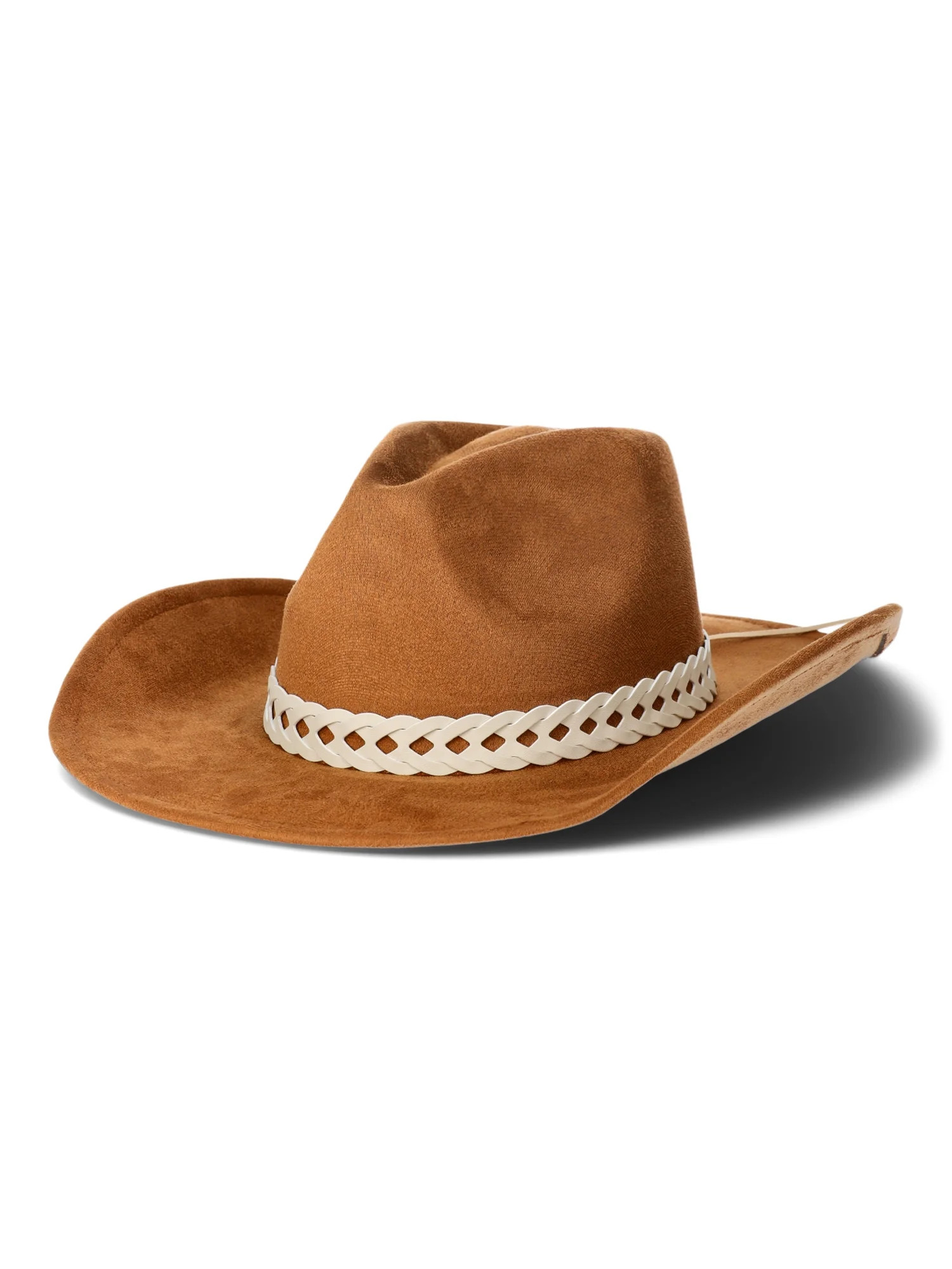 No Boundaries Women’s Faux Suede Cowboy Hat with Contrasting Braided Band, Brown | Walmart (US)