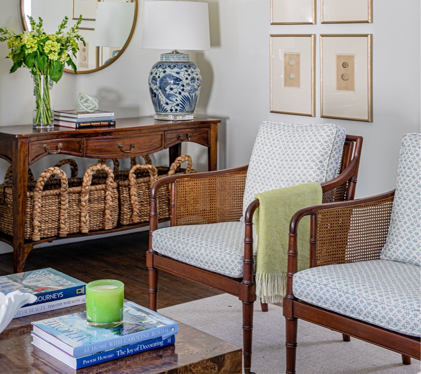 This is the photo that sold me on the vintage chairs I recently got! It’s amazing how fabric can transform them. 

I found a beautiful pair of cane and faux bamboo chairs at a local store in Birmingham called Stash and am so excited about how they look in our living room. I’ve linked some similar looking new and vintage options and am including what I look for when shopping vintage furniture piece below!

-All the cane being in-tact.: Getting cane rewoven is expensive so if there are holes in it then they may become really pricey to fix!
-Removable cushions: This makes reupholstery much more affordable. I’ll eventually get new cushion covers made for the cushions that came with these chairs made, but did now I just wrapped some light blue fabric around the bottom cushion. 
-A reputable maker and/or all wood construction: usually when removing cushions or looking at the base of the chairs you can find a maker. These are by Hickory Chair out of North Carolina, so I knew they were a good deal at under $500 for the pair. I find an identical pair for $2300 😳
-Versatility of use: While I love the way these look in our living room I know that they will be great in future homes too since they look pretty from all angles with the cane on the back. 

Vintage furniture, faux bamboo, cane, chairs, arm chairs, affordable vintage, southern traditional style, living room, home design, decor

#LTKhome