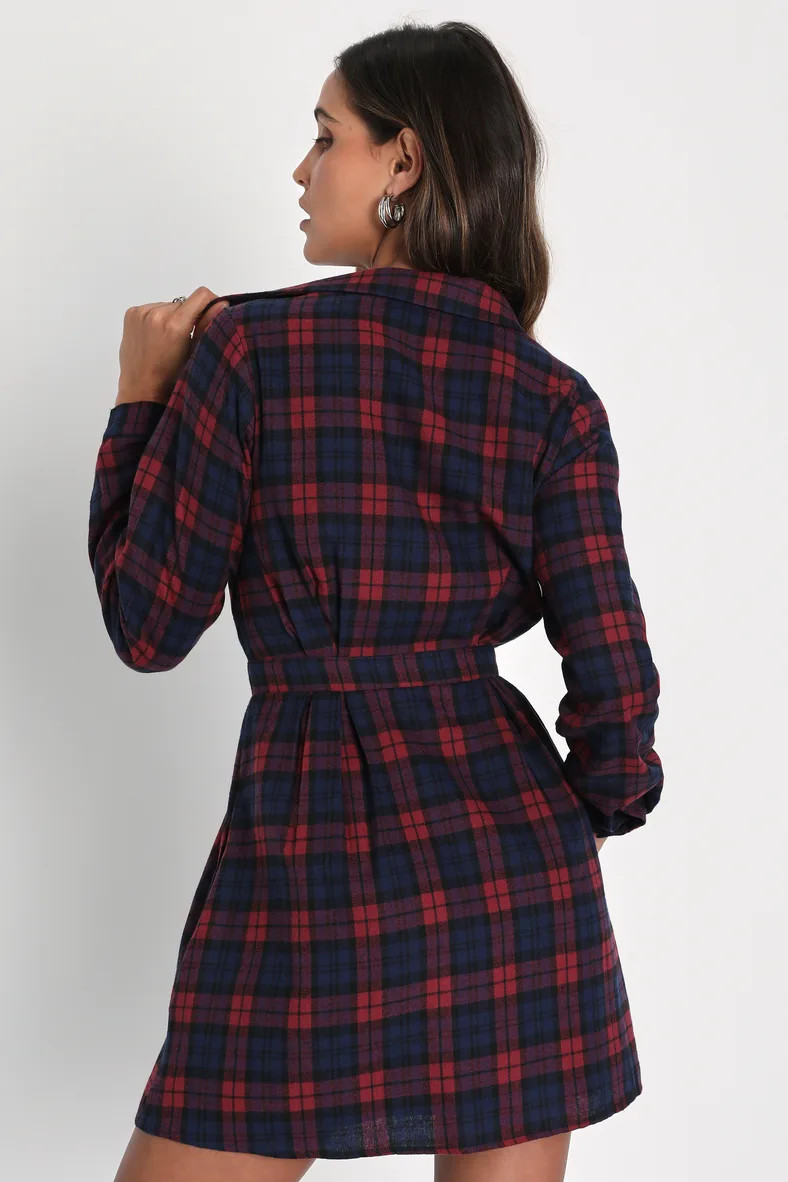 Autumn Ease Red and Navy Plaid Mini Dress With Pockets | Lulus (US)