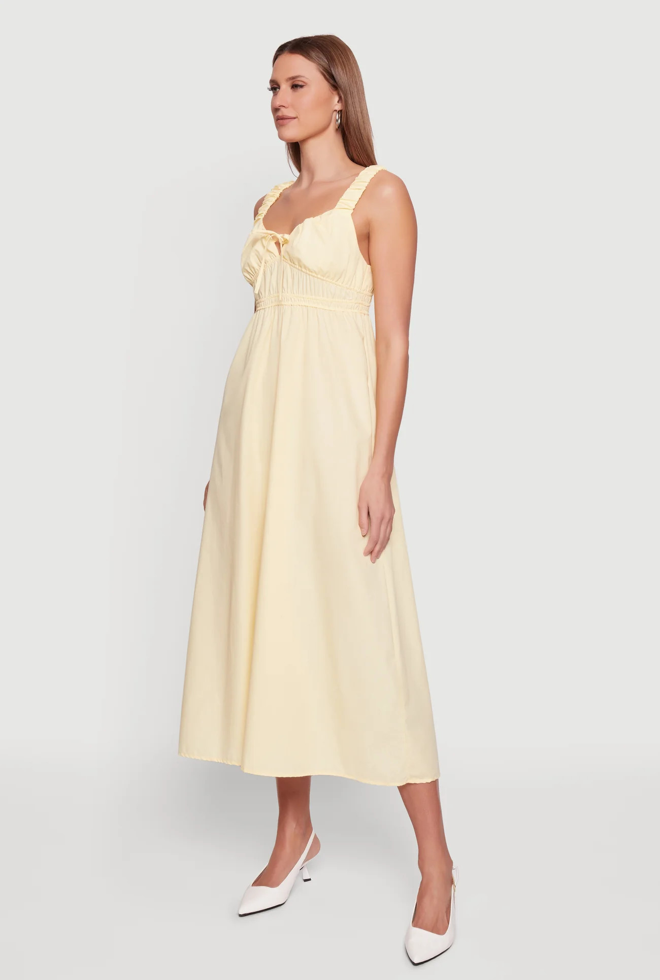 Poplin Tie Front Sleeveless Empire Waist Dress | Rainbow Shops