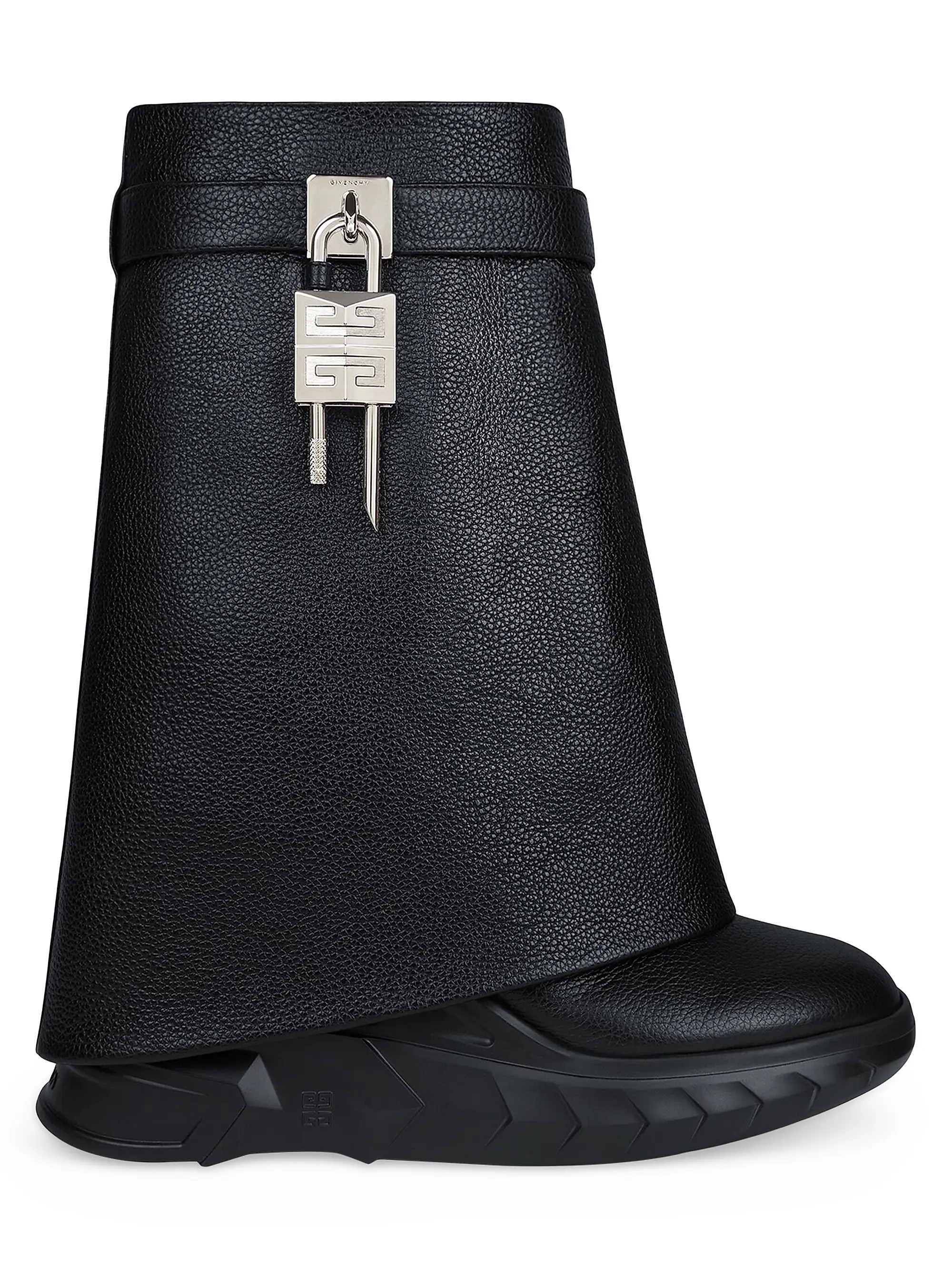 Shark Lock Biker Low Heel Ankle Boots in Grained Leather | Saks Fifth Avenue