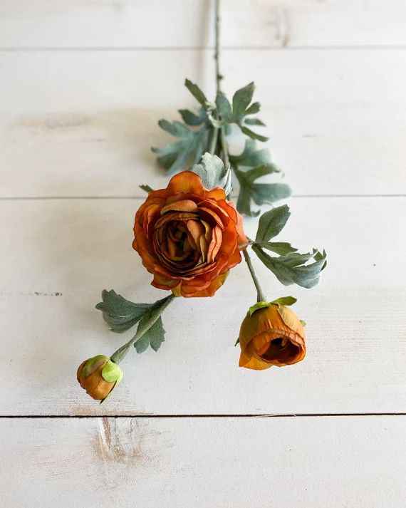 Rust Ranunculus Stem 3pcs  Orange Red Rose  Rose Stem  - Etsy | Etsy (US)