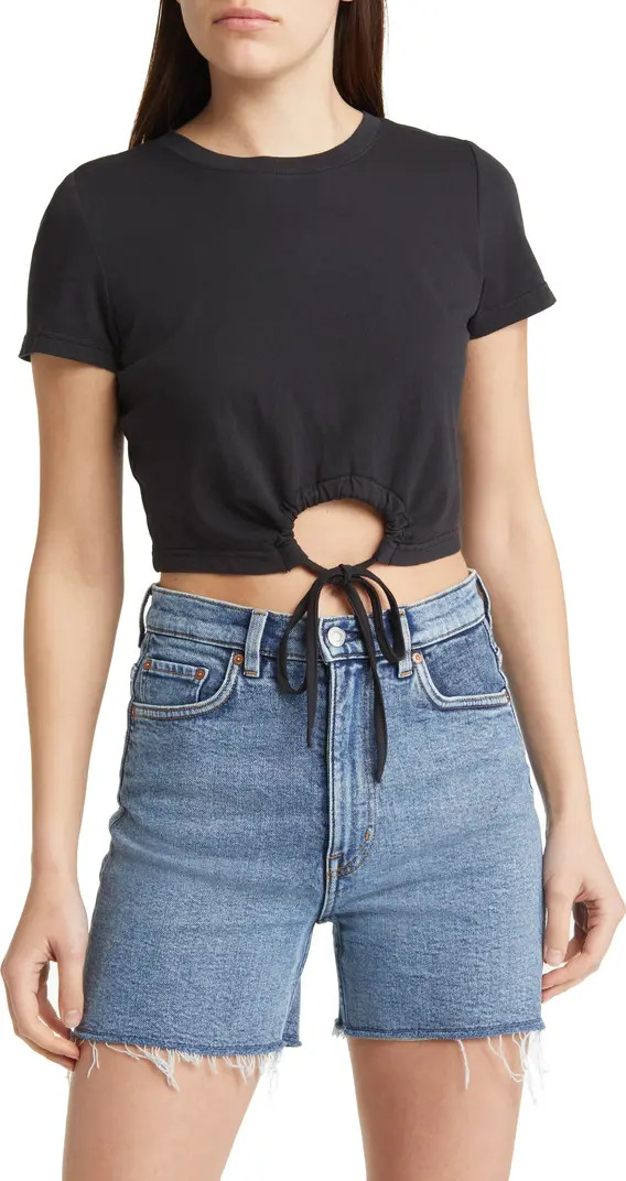 Zena Cutout Tie Front Crop Cotton T-Shirt | Nordstrom Rack