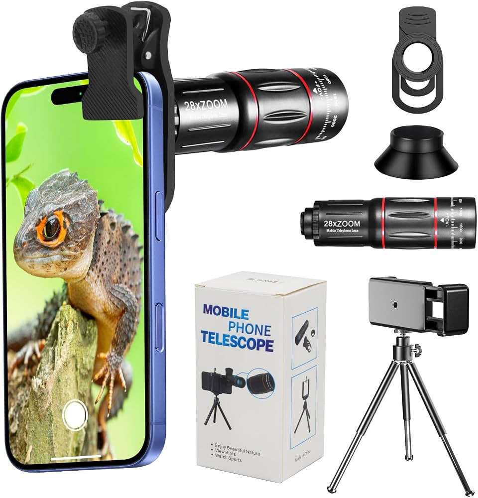 Phone Camera Lens Kit 28X Telephoto Lens for iPhone with E-Clip and Tripod, Suitable for Most Sma... | Amazon (US)