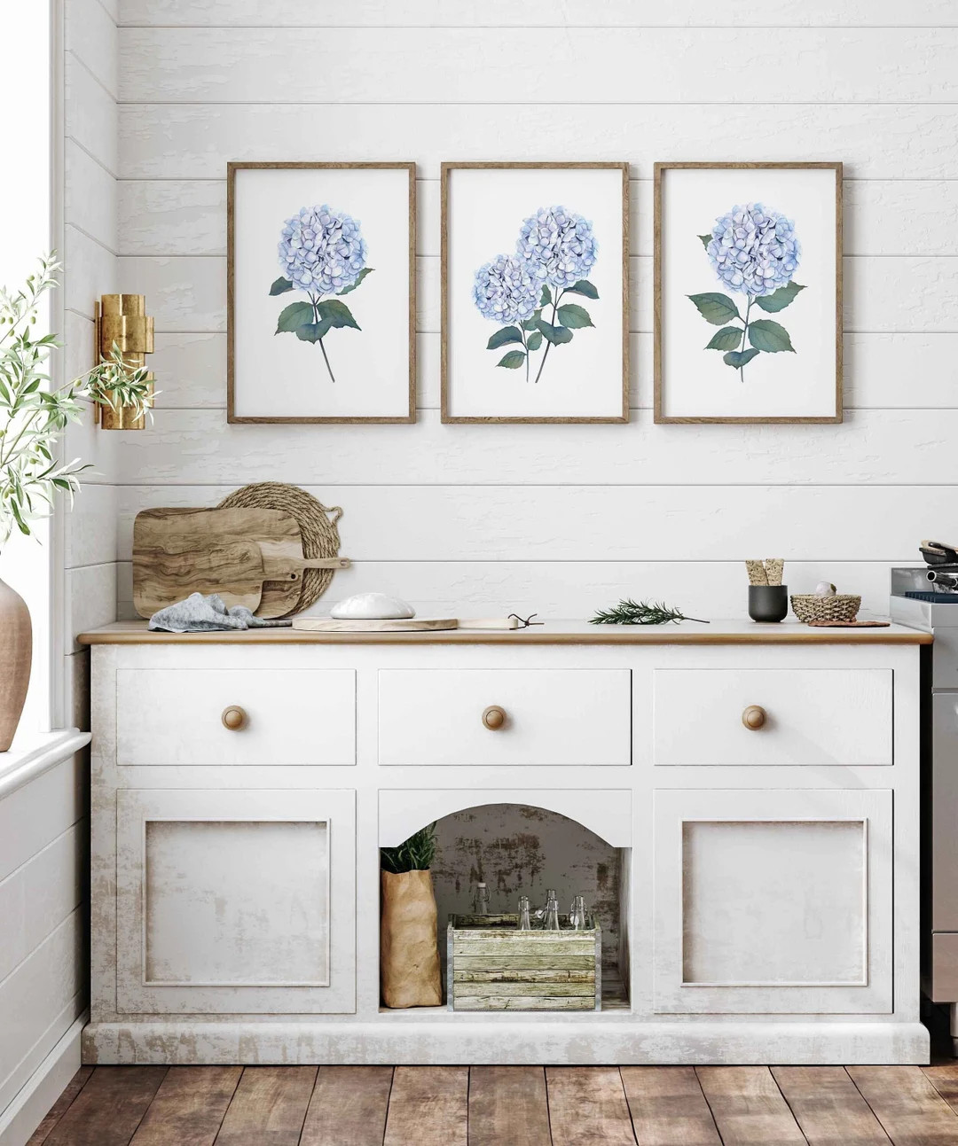 Hydrangea Print Set of 3 Blue Watercolor Botanical Printable Wall Art Floral Wall Decor Minimalis... | Etsy (US)