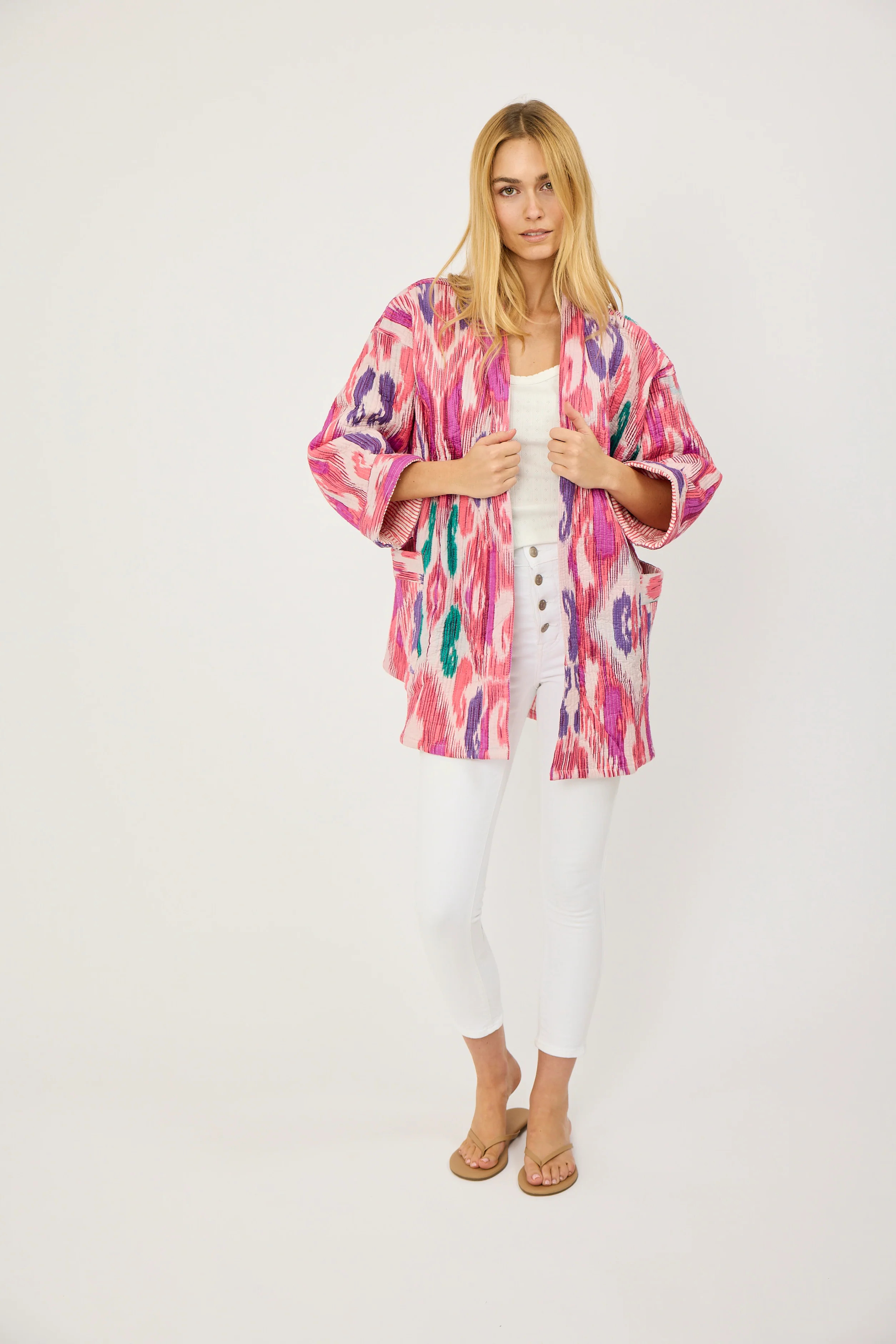 IKAT BELTED COAT Pink Multi | Marea