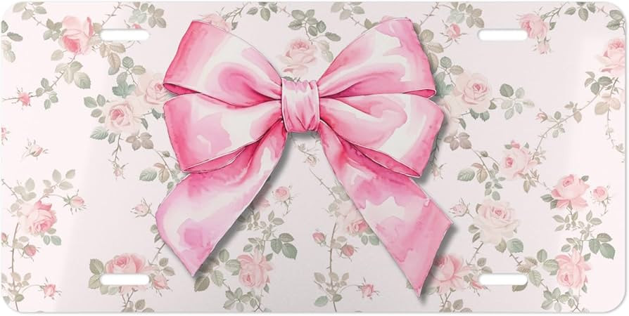 Pink Coquette Bow Car Accessories Front License Plate for Women Floral Cute New Car Driver Gift f... | Amazon (US)