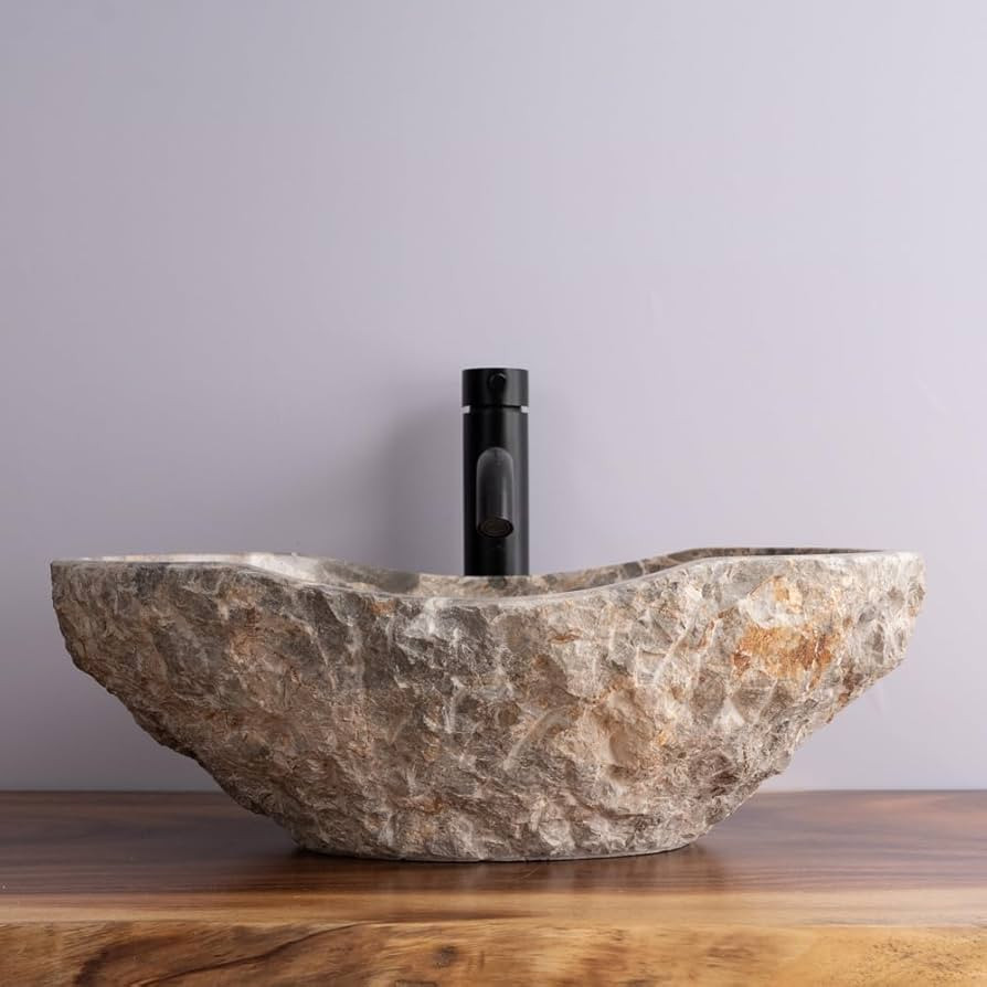Taupe Gray Canoe Marble Vessel Sink, Hand-Carved, 20" x 14" x 5.5" | Amazon (US)
