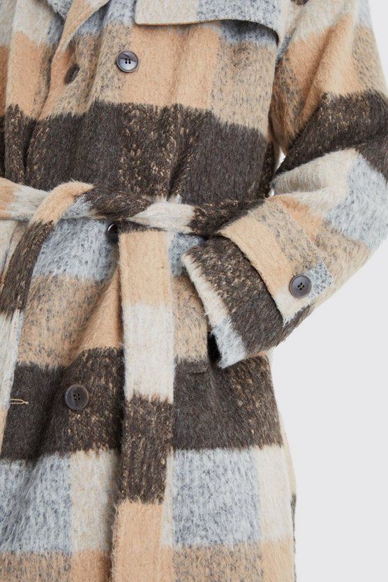 Wool Look Check Long Overcoat With Belt | boohooMAN (DE, IE & UK)