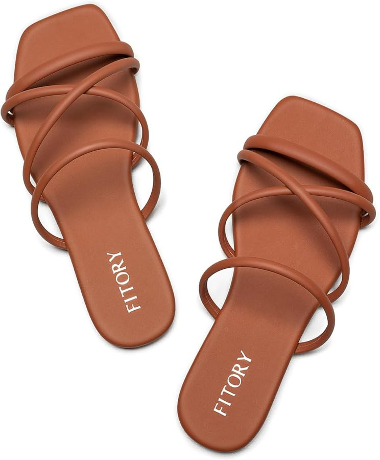 FITORY Women's Slide Sandals, Chic Cross-Strap & Comfy Flat Shoes for Summer SIze 6-11 | Amazon (US)