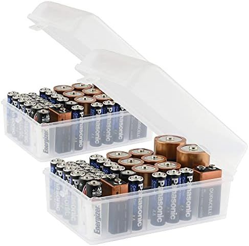 Set of 2, 37 Slot Multi Battery Storage Box, Battery Storage Case, Battery Holder, Stores: 15 AA Bat | Amazon (US)