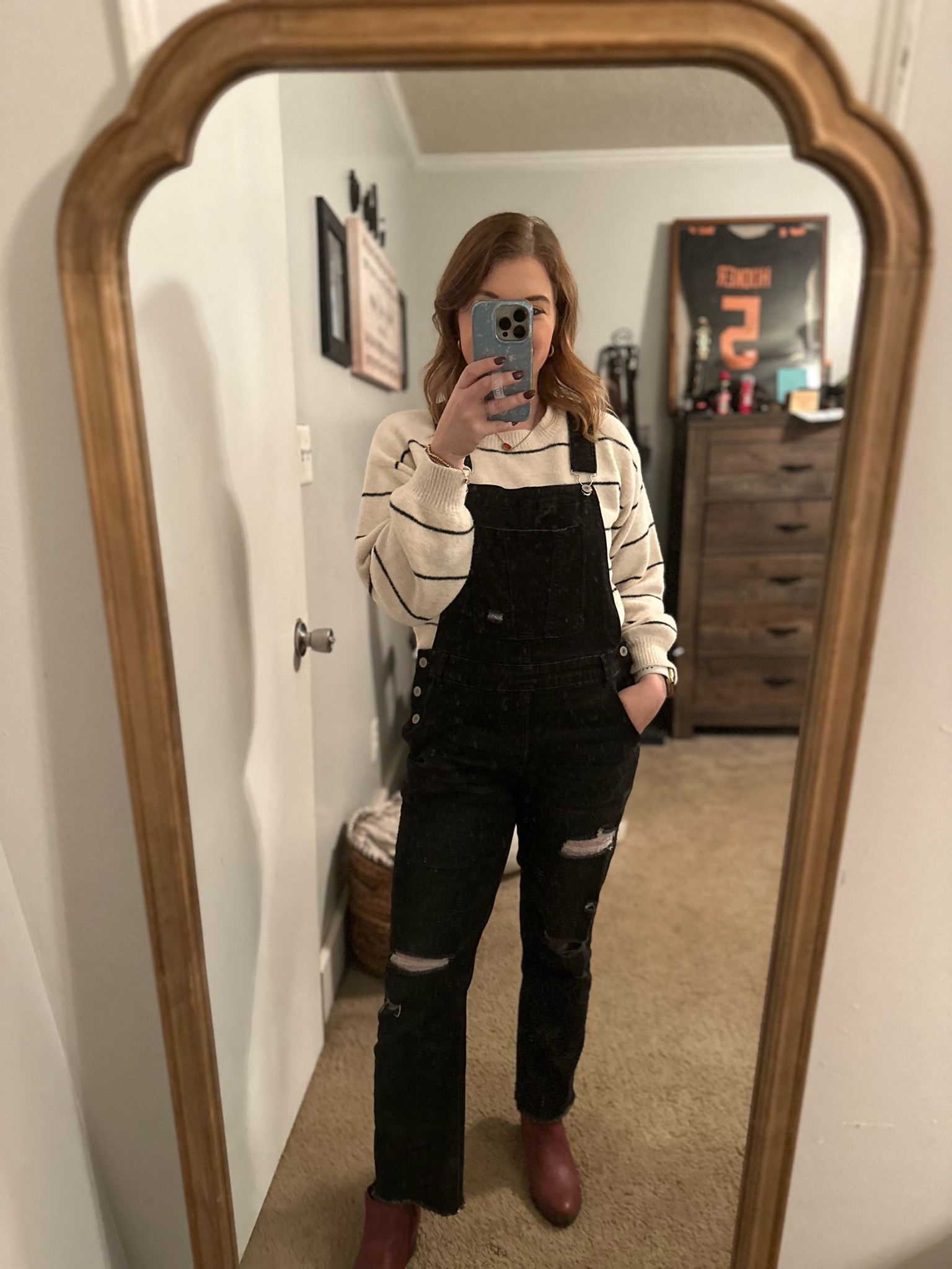 Shein sweater w/ my favorite Amazon overalls! Soft denim, size medium, comfy looser fit and slight distressing! Perfect for layering this winter season! 

#LTKFindsUnder50 #LTKStyleTip #LTKSaleAlert
