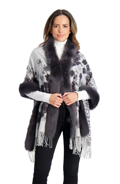GORSKI Double Face Cashmere Stole With Tape Top And Bottom in Gray Print/animal Print at Nordstrom | Nordstrom