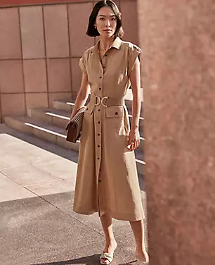 Petite Linen Blend Collared Midi Dress | Ann Taylor (US)