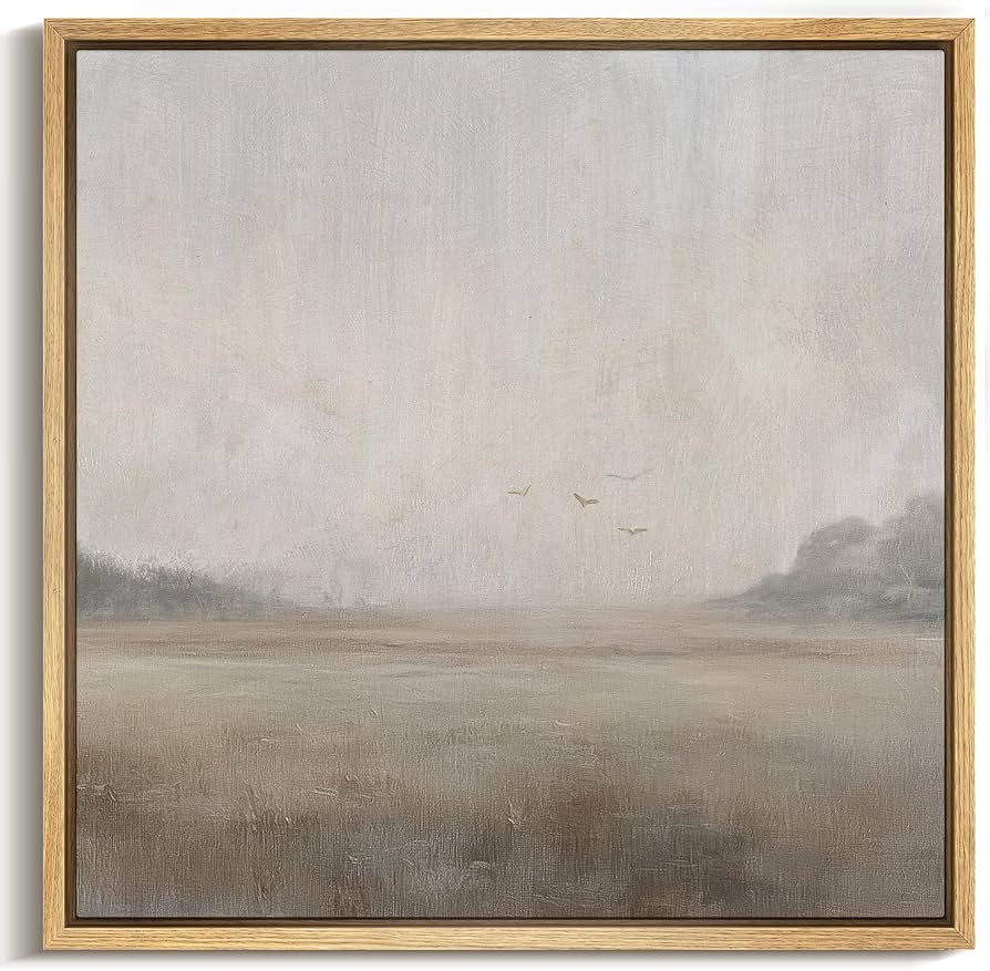 MUDECOR Framed Canvas Print Wall Art Soft Neutral Landscape with Birds in Flight Tranquil Nature ... | Amazon (US)