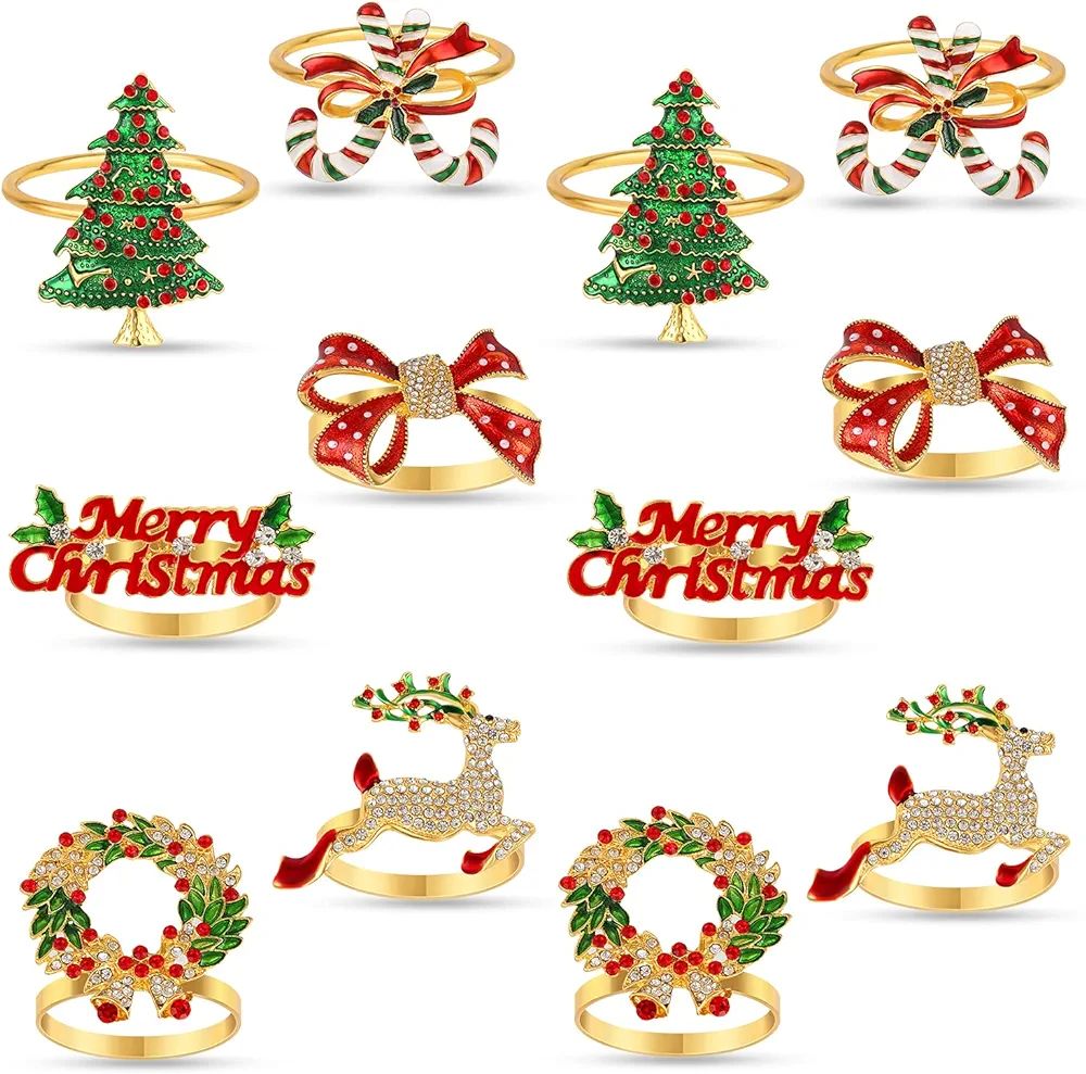 KPOSIYA Christmas Napkin Rings Set of 12,Napkin Rings Holders for Christmas Dinning Table Setting... | Amazon (US)