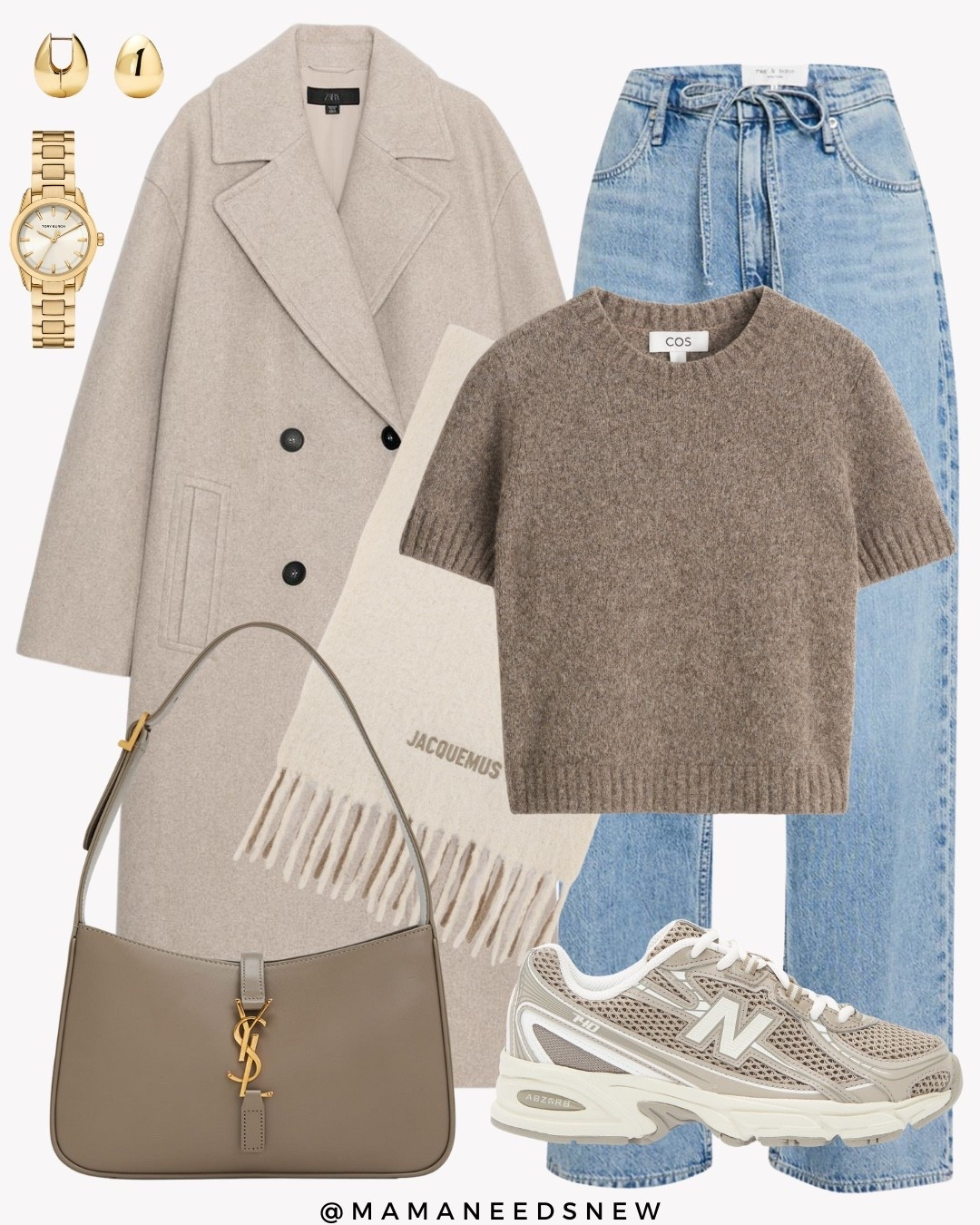 A casual neutral fall outfit with an oversized coat, tie front Jeans, sneakers; shoulder bag, scarf

#LTKItBag #LTKStyleTip #LTKSaleAlert