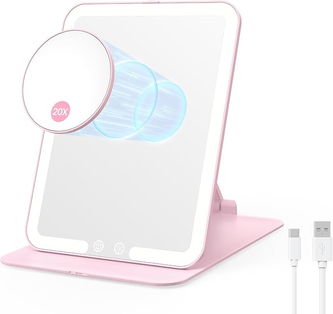 Benbilry Foldable Travel Makeup Mirror with Lights and 20X Magnification, Rechargeable Tabletop L... | Amazon (US)