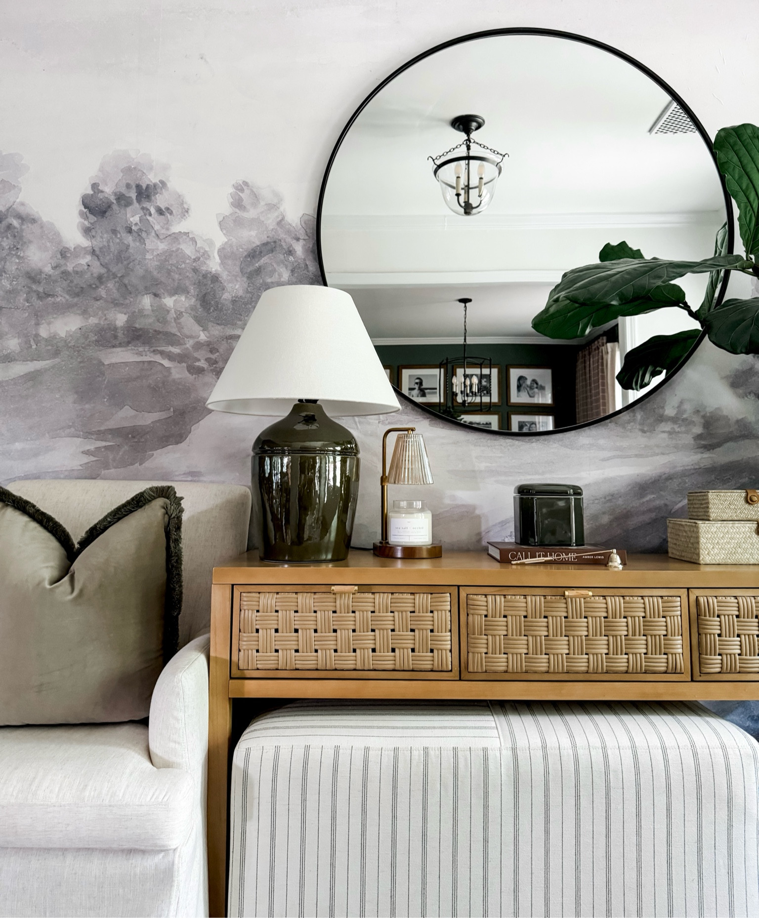 New foyer design complete with shaded landscape mural by anewall. 

#consoletable #foyerdecor #upholsteredchair #tablelamp #candlewarmer #ottoman #upholsteredottoman #accentpillow #targetfurniture 

#LTKhome #LTKstyletip #LTKfindsunder100