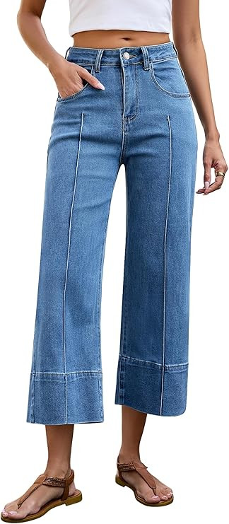Allimy Women's 2026 Spring Retro Baggy Wide Leg High Waisted Cropped Ankle Jeans Capri Pants for ... | Amazon (US)