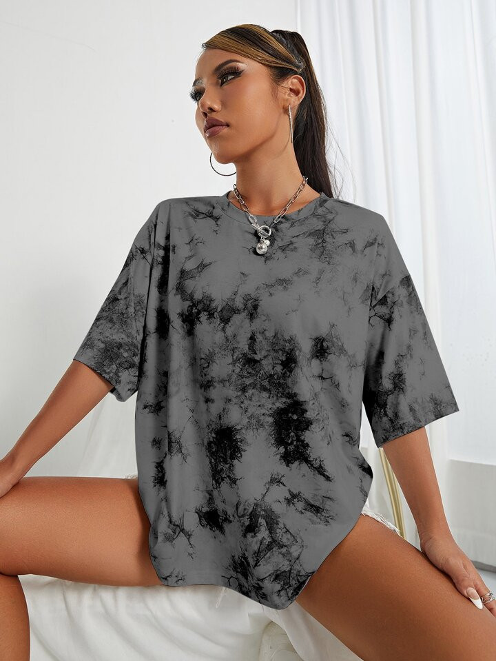 SHEIN EZwear Tie Dye Drop Shoulder Oversized Tee | SHEIN