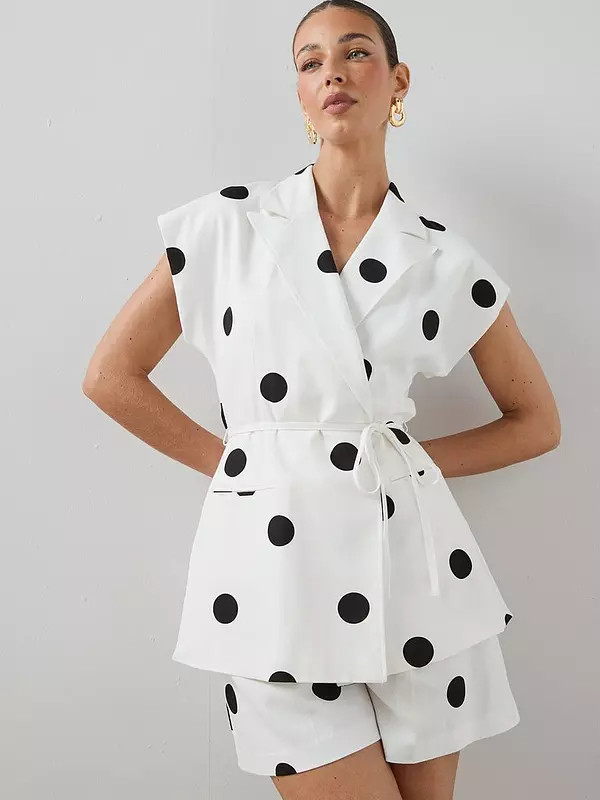 The Very Collection Self Belt Polka Jacket - Black & White | Very (UK)