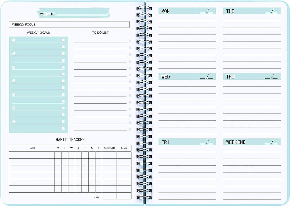 Undated Weekly Goals Notebook, A5 To Do List Planner with Spiral Binding, 5.7 x 8.0 inches | Amazon (US)