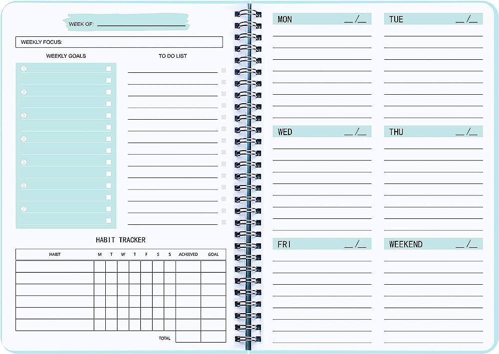 Undated Weekly Goals Notebook, A5 To Do List Planner with Spiral Binding, 5.7 x 8.0 inches | Amazon (US)