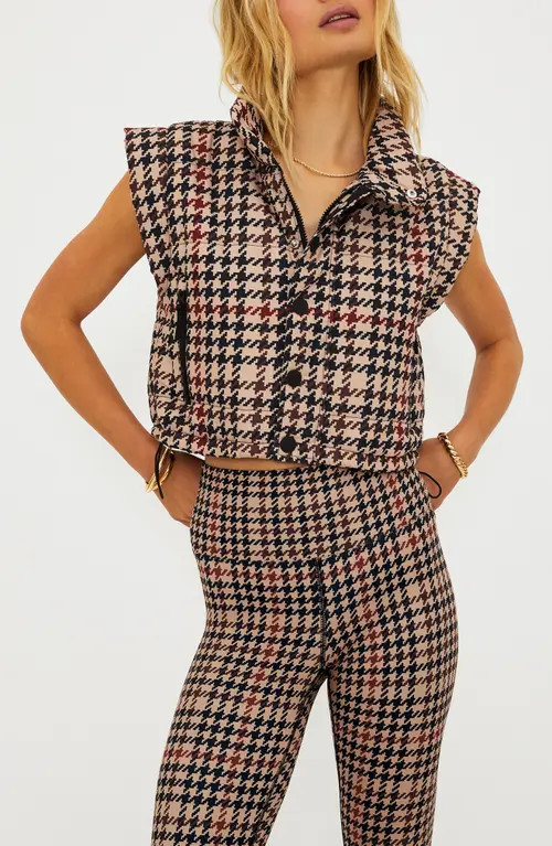 Beach Riot Canyon Houndstooth Crop Puffer Vest in Midnight Houndstooth at Nordstrom, Size X-Large | Nordstrom