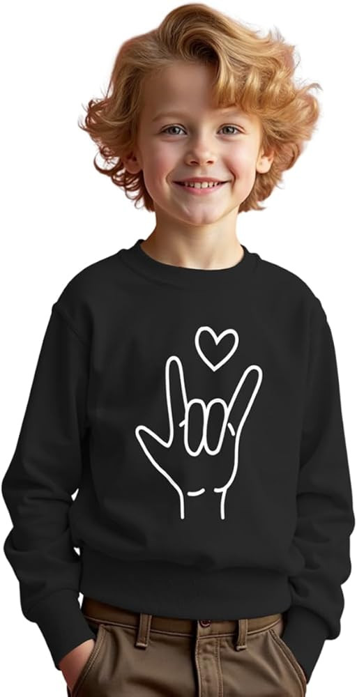 MODNTOGA Kid Boy Girl Valentine's Day Crewneck Sweatshirt l Love You Sign Shirt Retro Heart Graph... | Amazon (US)