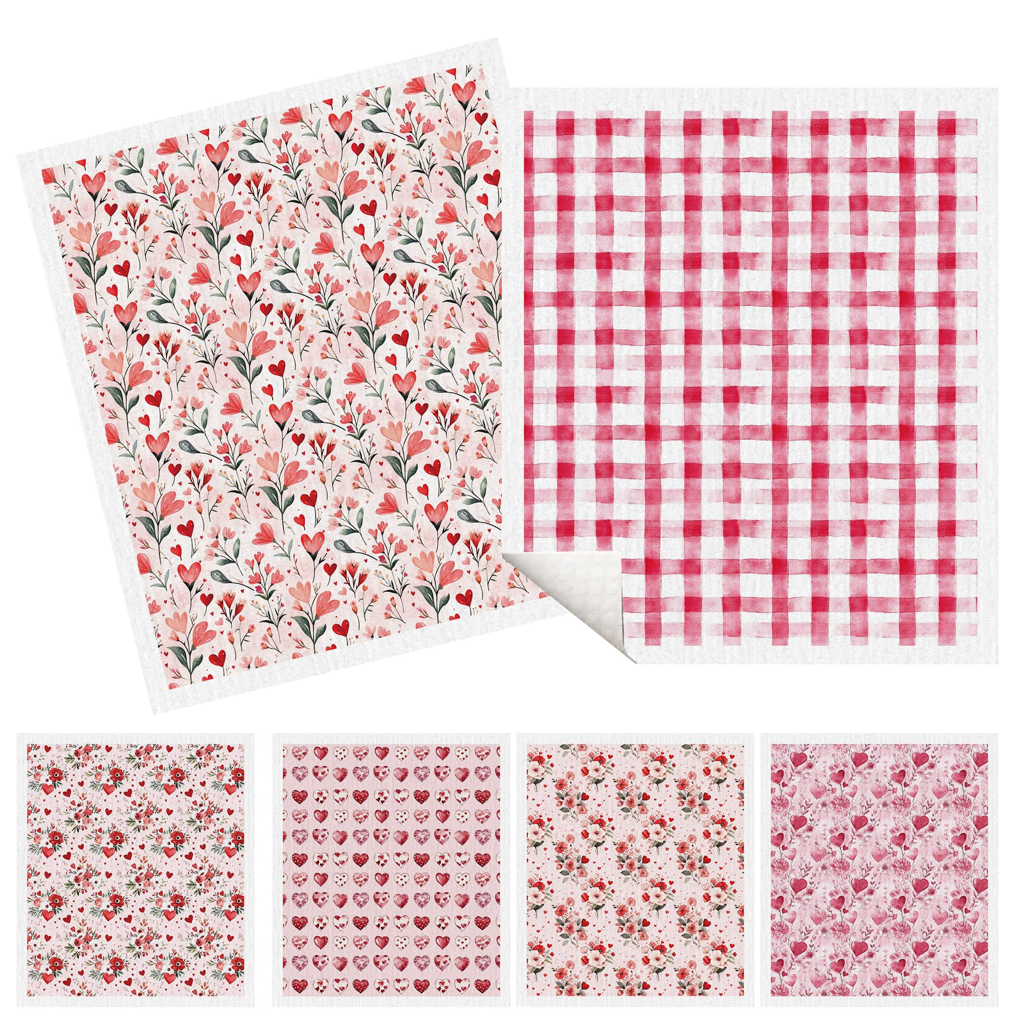 Valentine's Day Swedish Dishcloths for Kitchen, 6 Pack Pink Floral Heart Swedish Dish Cloths Reus... | Amazon (US)